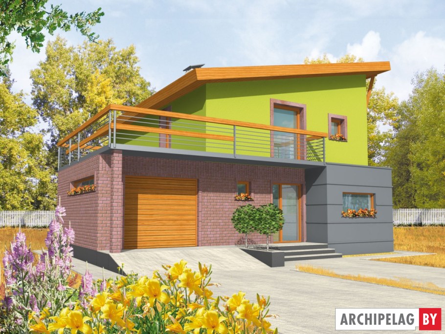 Двухэтажный дом с гаражом и навесом