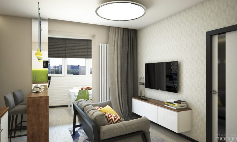 Гостиная хрущевка с балконом