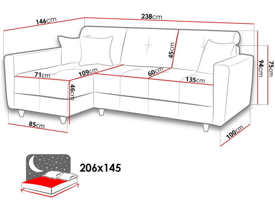 Габариты углового дивана в гостиную