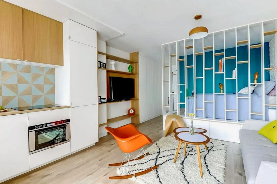 Интерьер кухни-гостиной 18 кв.м