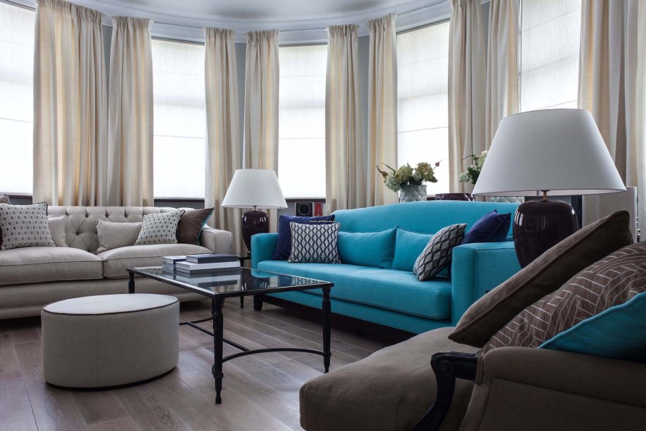 Бирюзовый диван в интерьере