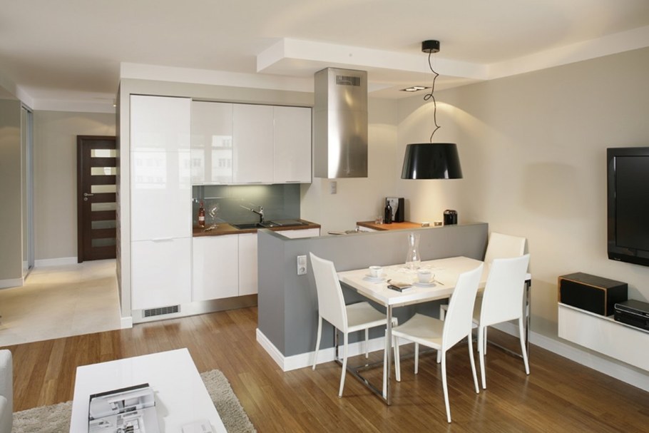 Зонирование кухни и гостиной барной стойкой