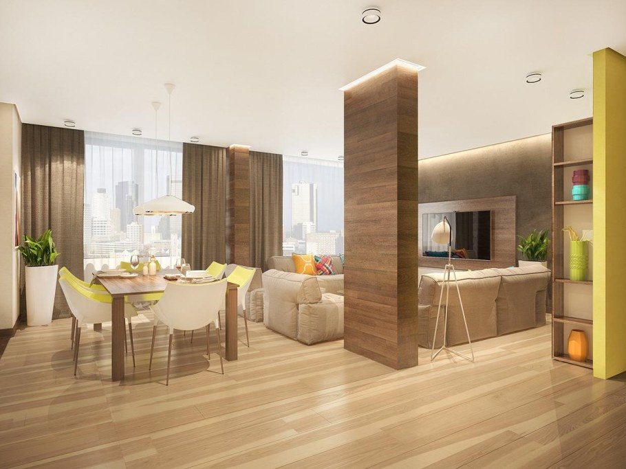 Кухня гостиная с колонной