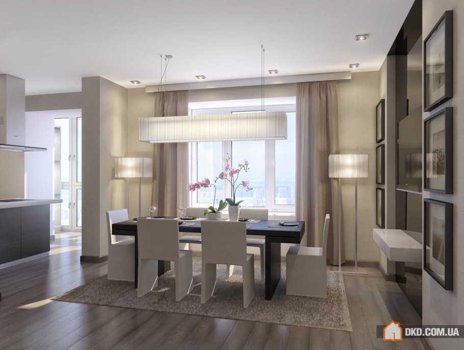 Кухня-гостиная с колоннами