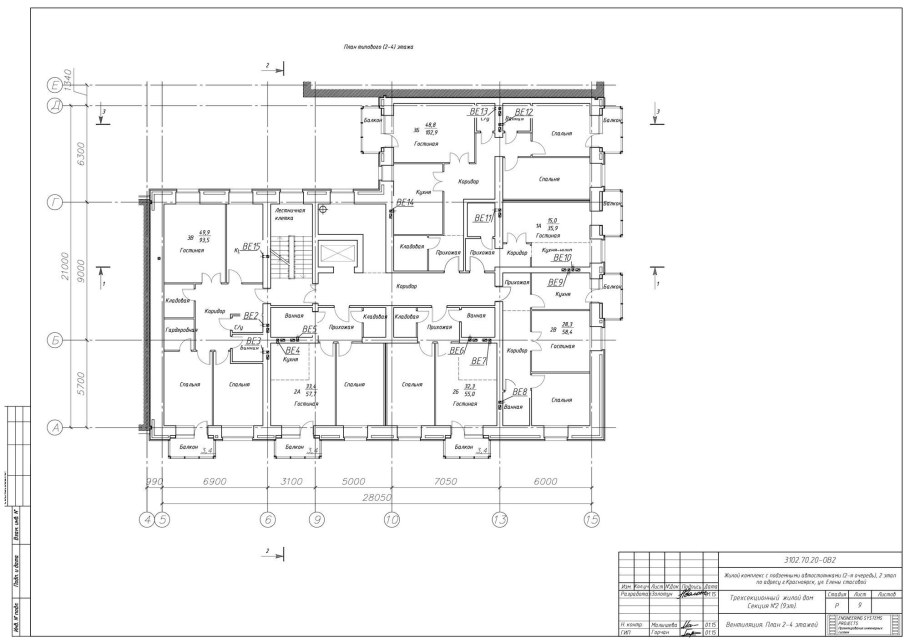 План двухэтажного дома с 3 спальнями на втором этаже