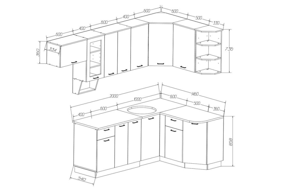 Сборочные чертежи кухонных модулей