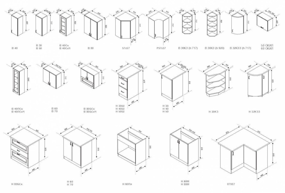 Стандартные Размеры кухонной мебели типовые Размеры чертежи