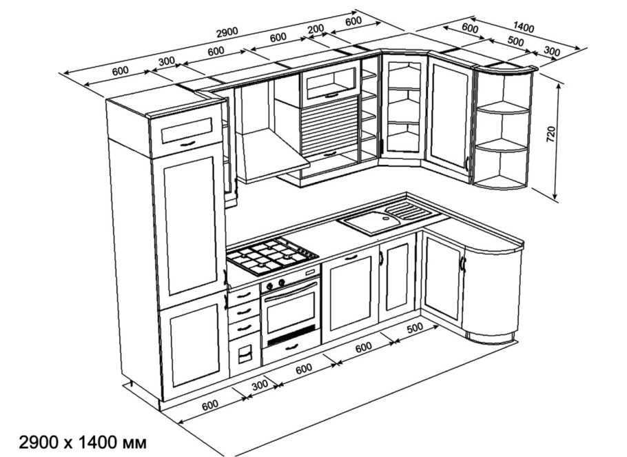Чертеж кухонного гарнитура