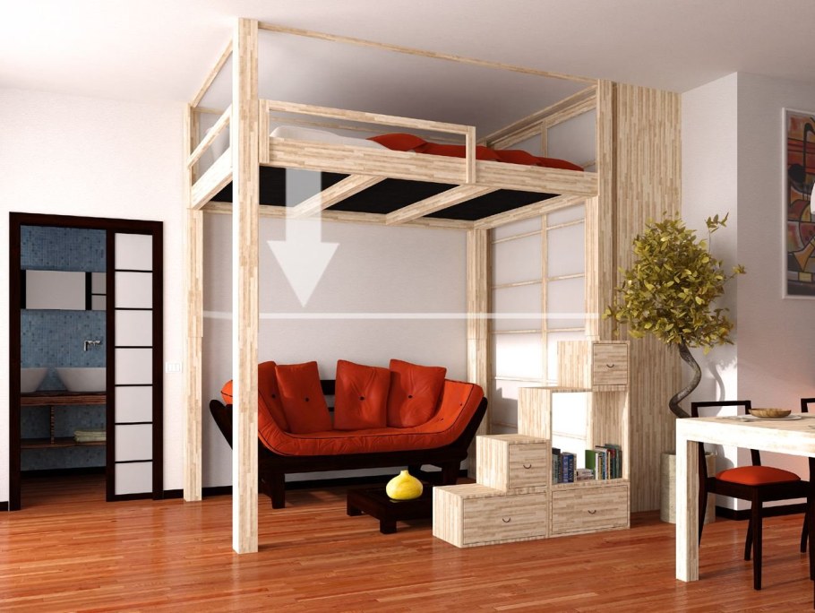 Студия спальня наверху