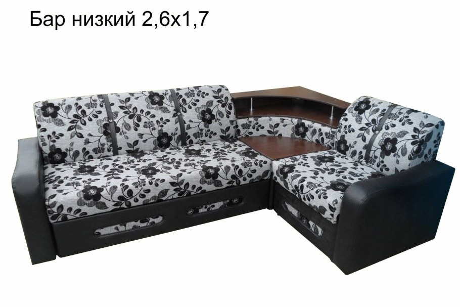 Угловой диван с баром в углу и подсветкой