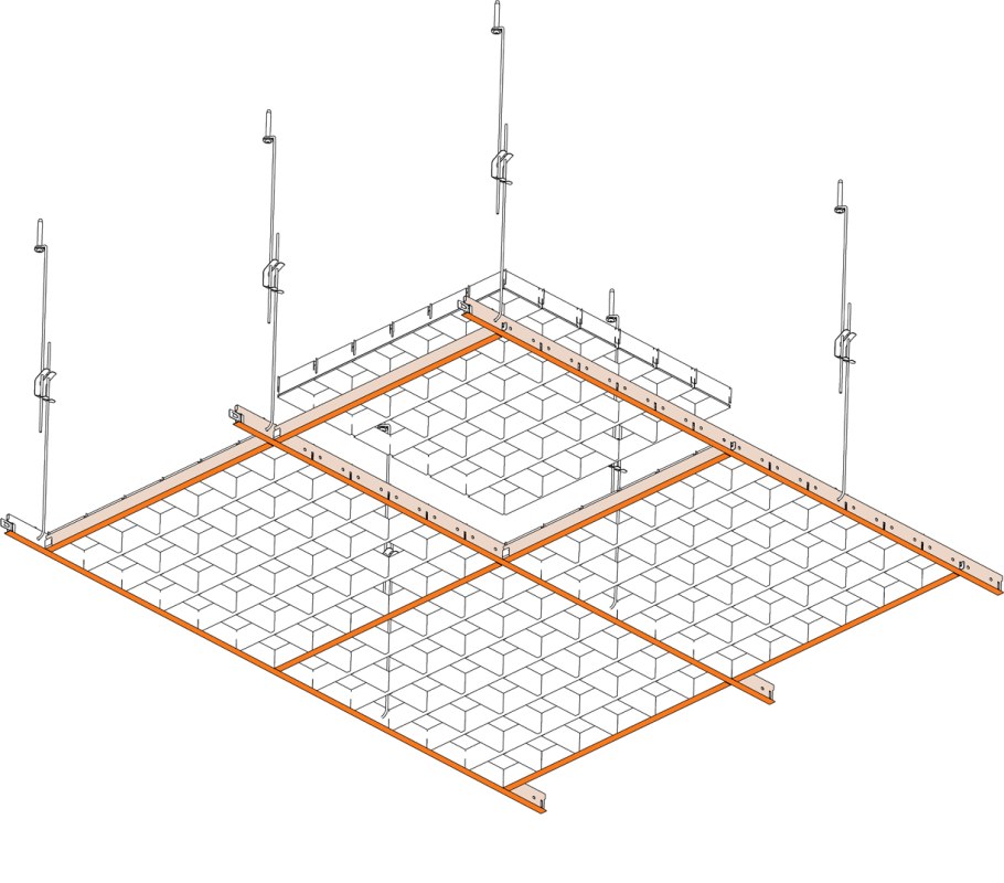 Схема монтажа реечного потолка Албес