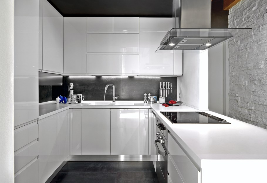 Монохромный интерьер кухни