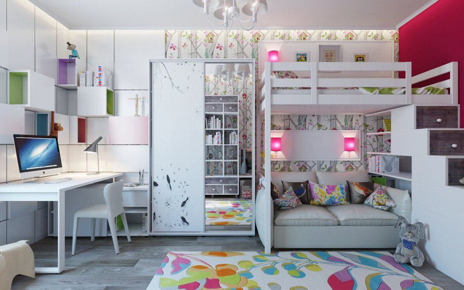 Планировка детской с двухъярусной кроватью