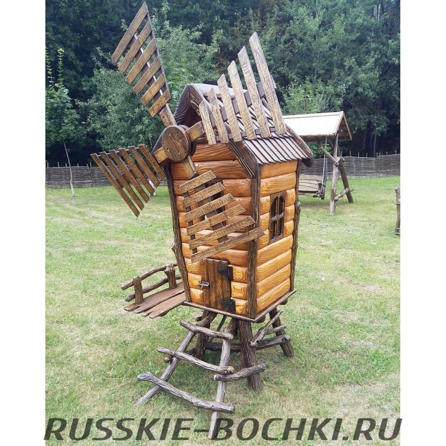 Декоративные мельницы из дерева для сада