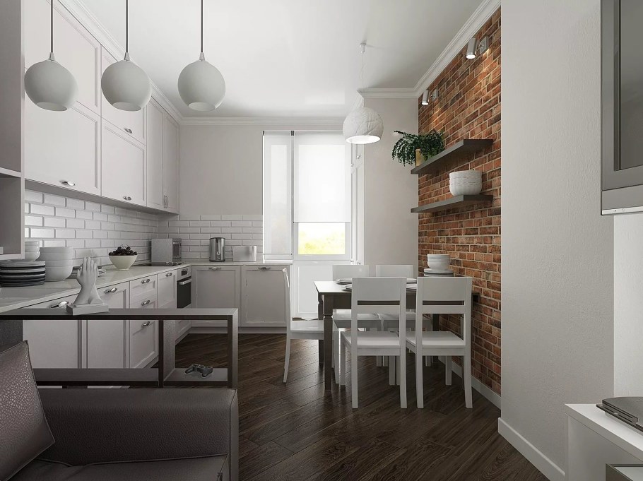 Кухня лофт белый кирпич