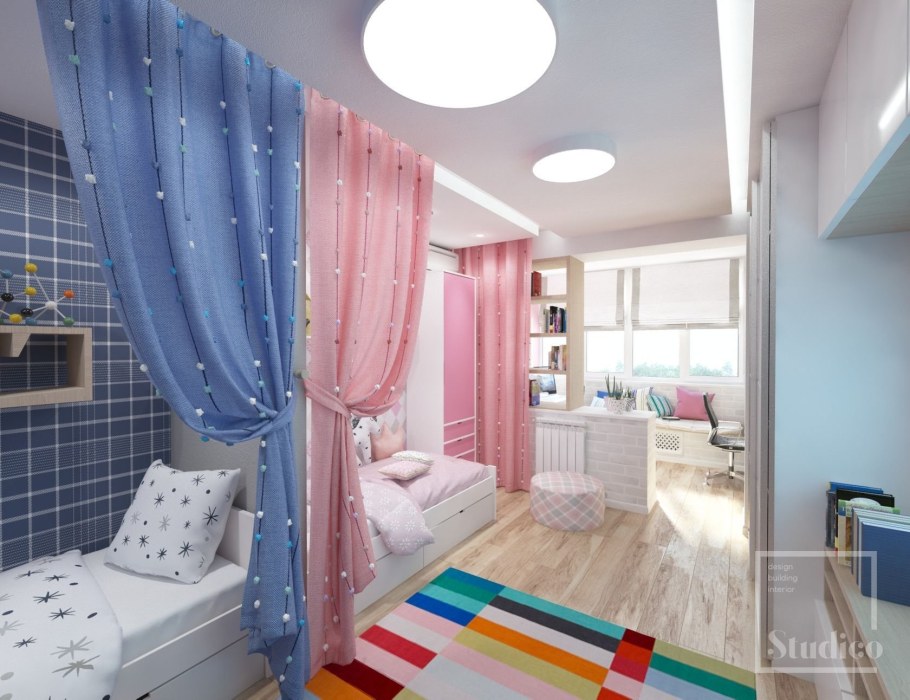 Детские комнаты с выдвижными кроватями