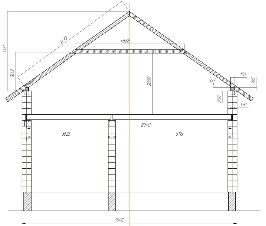Чертёж мансардной крыши двухскатной