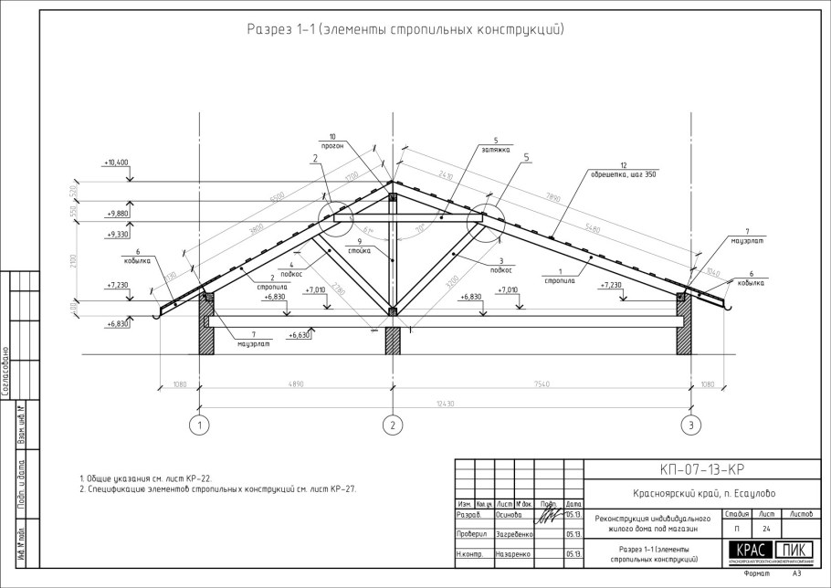 Стропильная система кровли схема двускатная