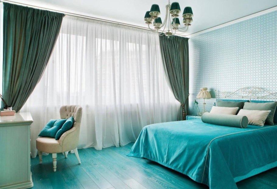 Шторы бирюзовые с бежевым