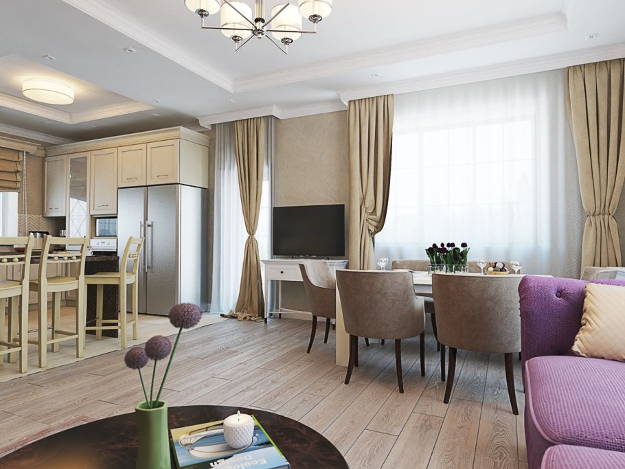 Столовая гостиная в частном доме в стиле Неоклассика