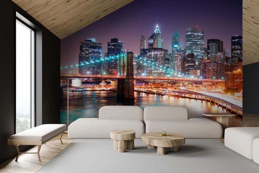 Фотообои Бруклинский мост и огни ночного