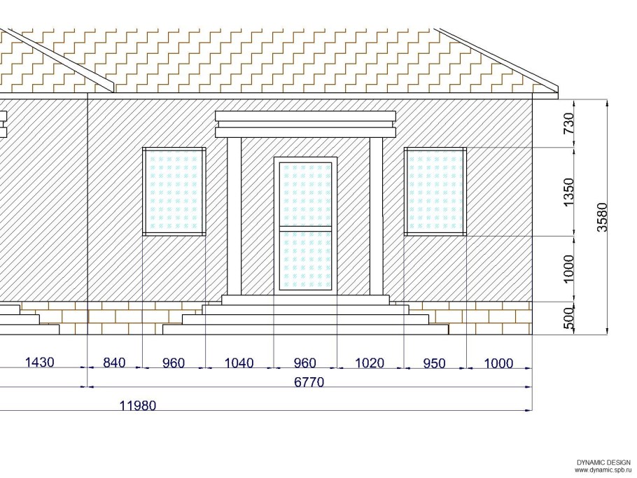 Одноэтажный дом спереди чертеж