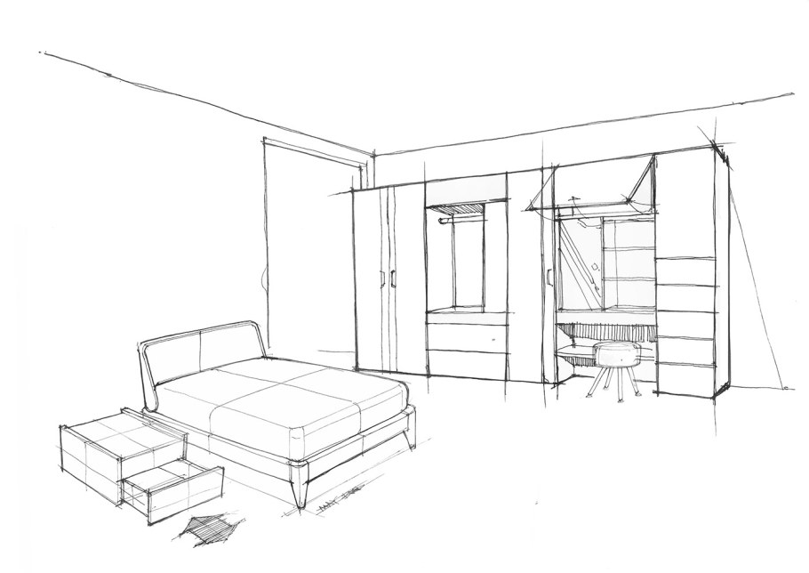 Эскиз комнаты с мебелью