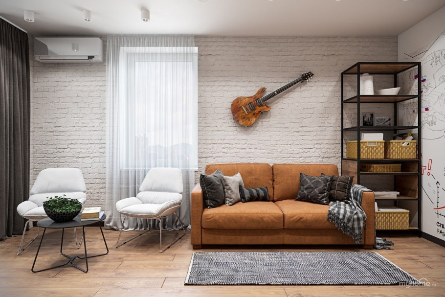 Скандинавский стиль в студии 28 кв.м