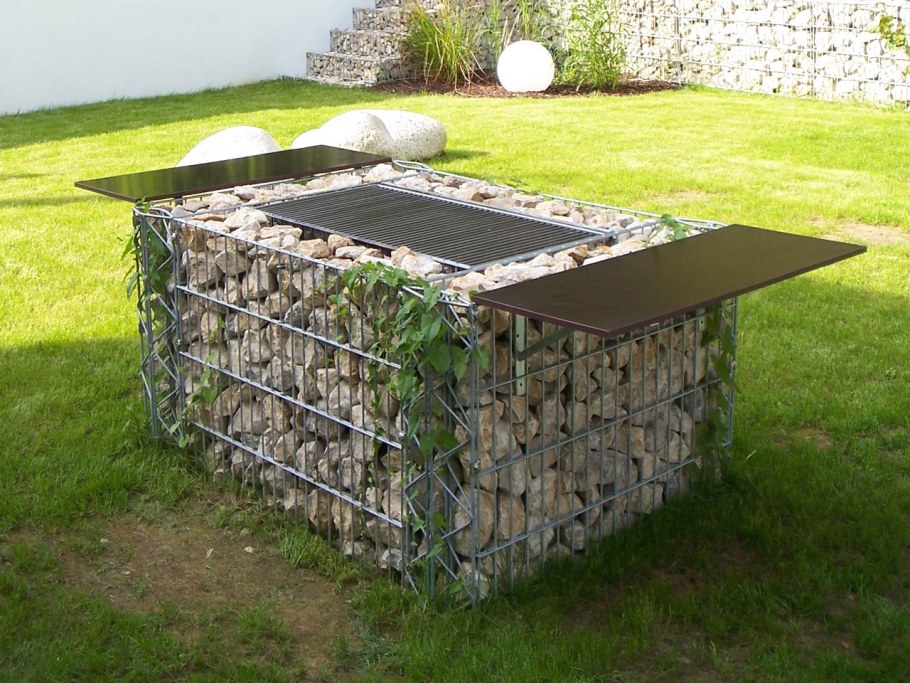 Зона барбекю с габионами