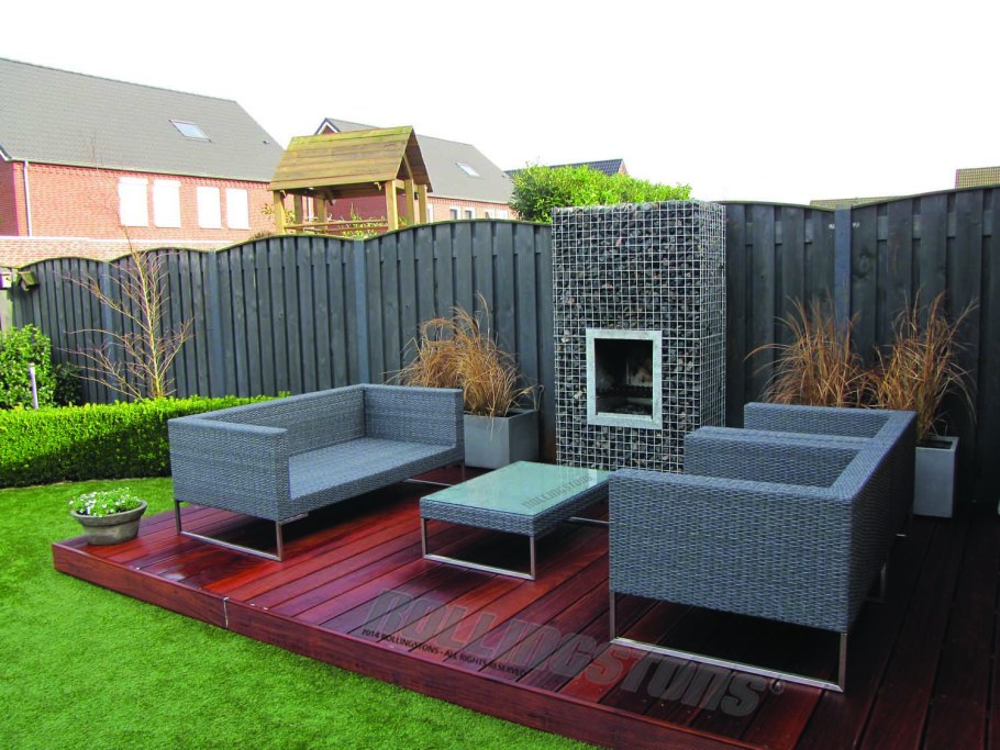 Зона барбекю с габионами