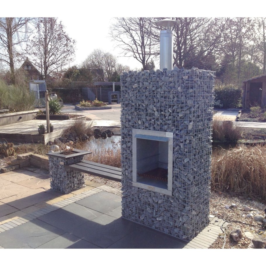 Камин из габиона