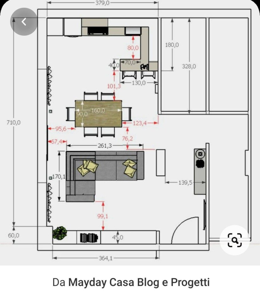Эргономичная планировка кухни-гостиной