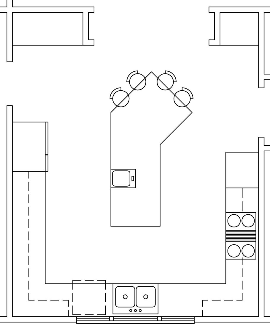 Планировка островной кухни чертеж