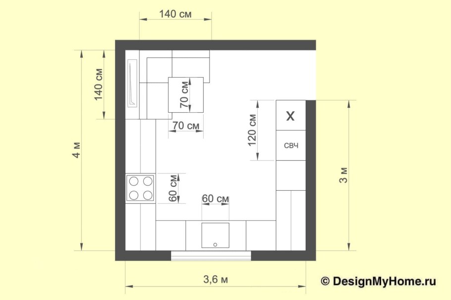 П образный план кухни