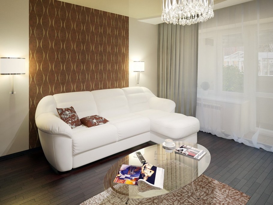 Большой диван в гостиной для семьи