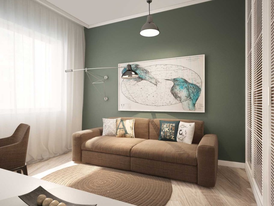 Декор стен в гостиной в современном стиле над диваном