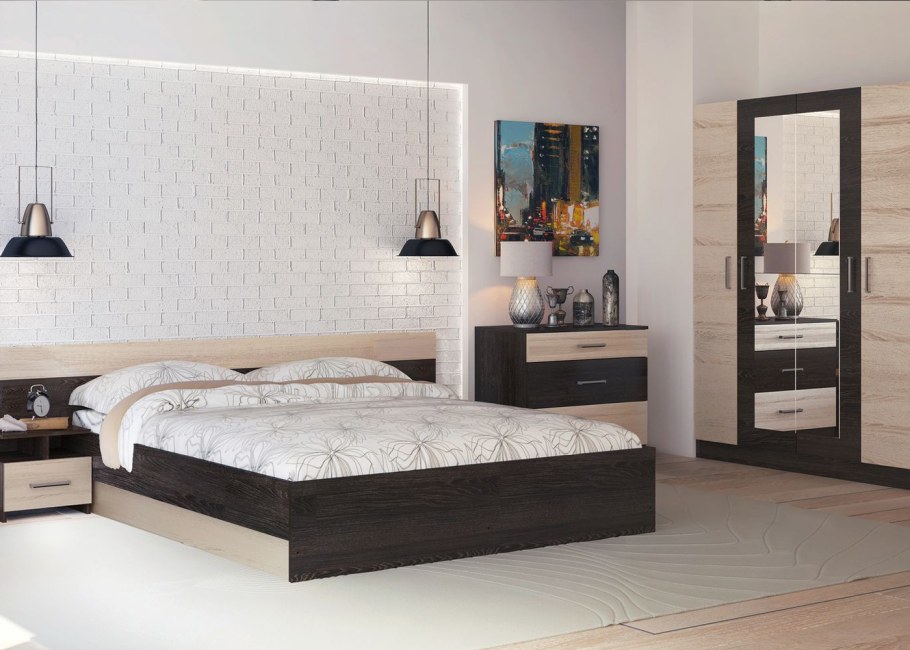 Спальный гарнитур Камелия МДФ молочный дуб