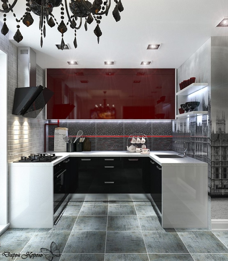 Красно-черная кухня в интерьере