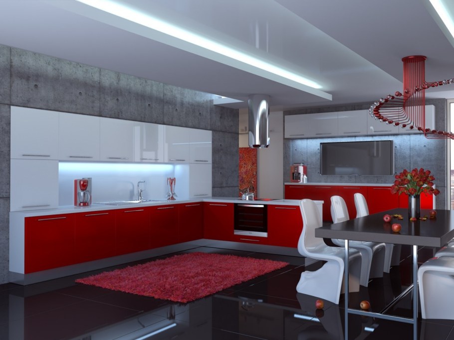 Кухня в красно белом стиле