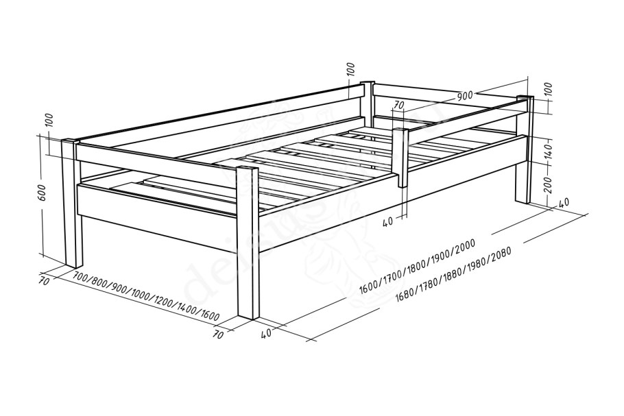 Кровать односпальная 90х200 схема