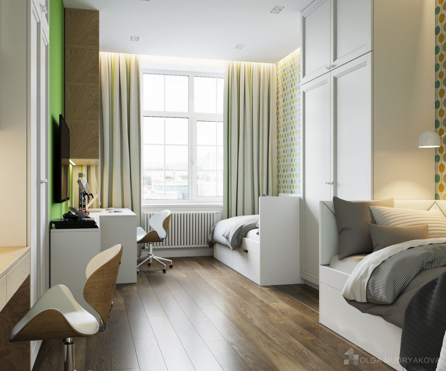 Комната для девочки с двумя окнами