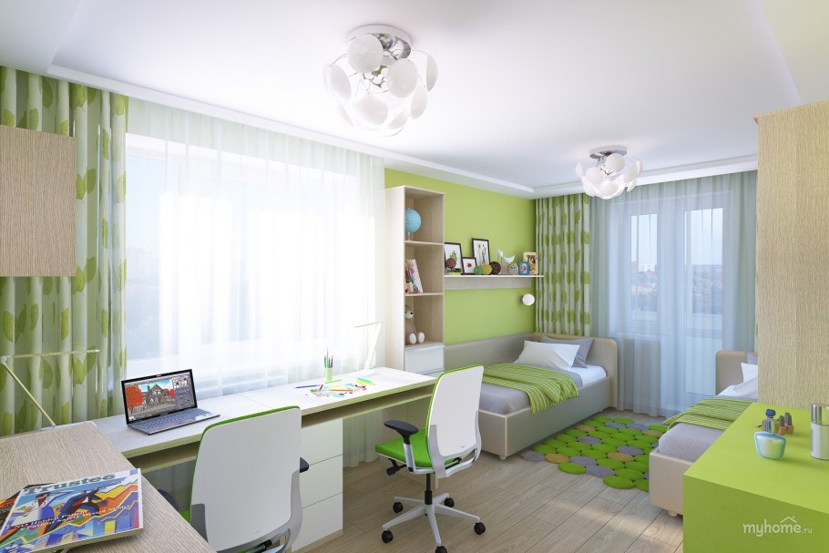 Комната с двумя окнами для двух девочек