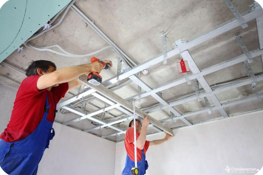 Монтаж потолка из гипсокартона