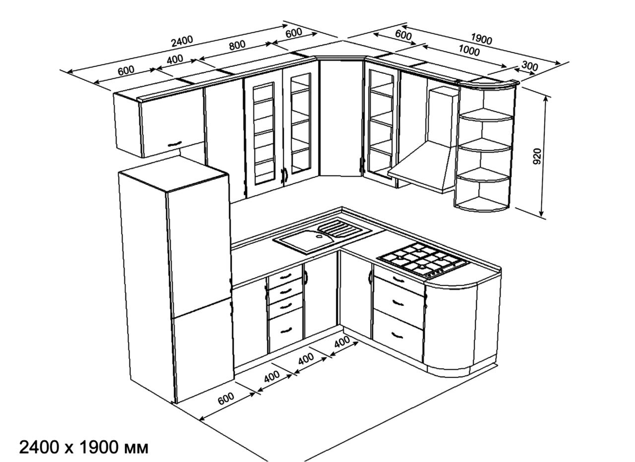 Чертёж кухни угловой 2.90