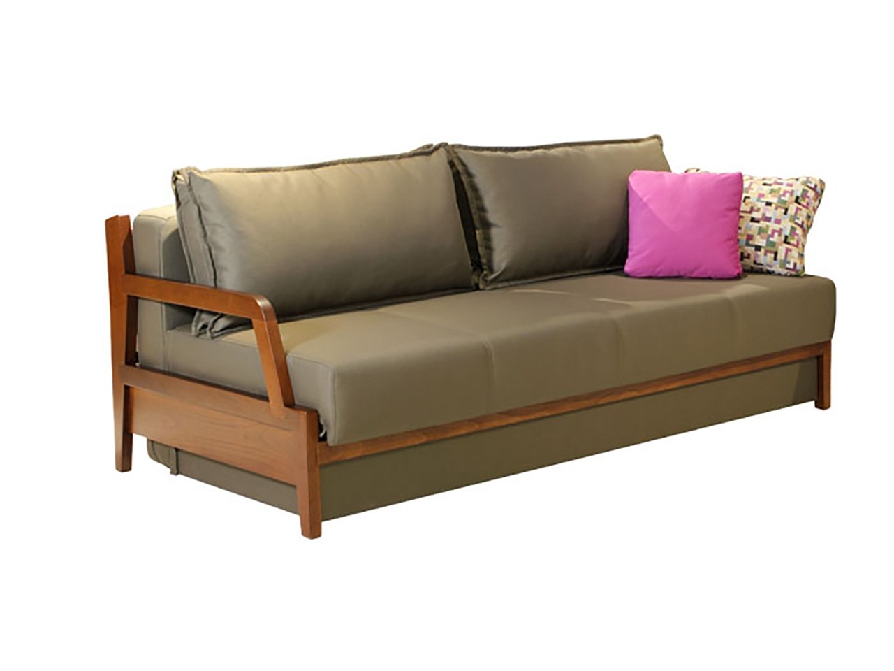 диван двухместный с деревянными подлокотниками