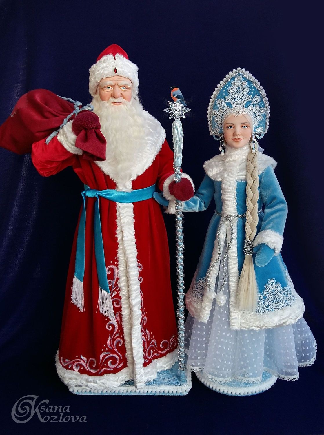 Эффектные уличные фигуры Деда Мороза и Снегурочки, создающие атмосферу праздника