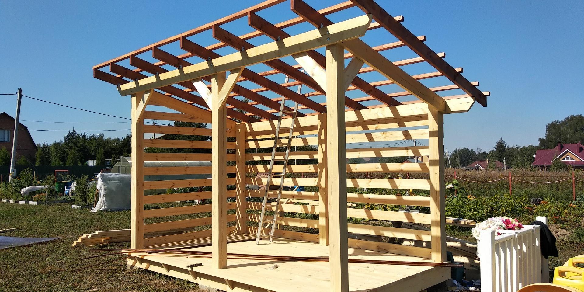 Беседка для дачи деревянная 3х4 с односкатной крышей фото