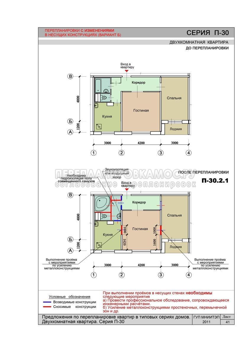 Перепланировка квартиры п 30 двухкомнатная