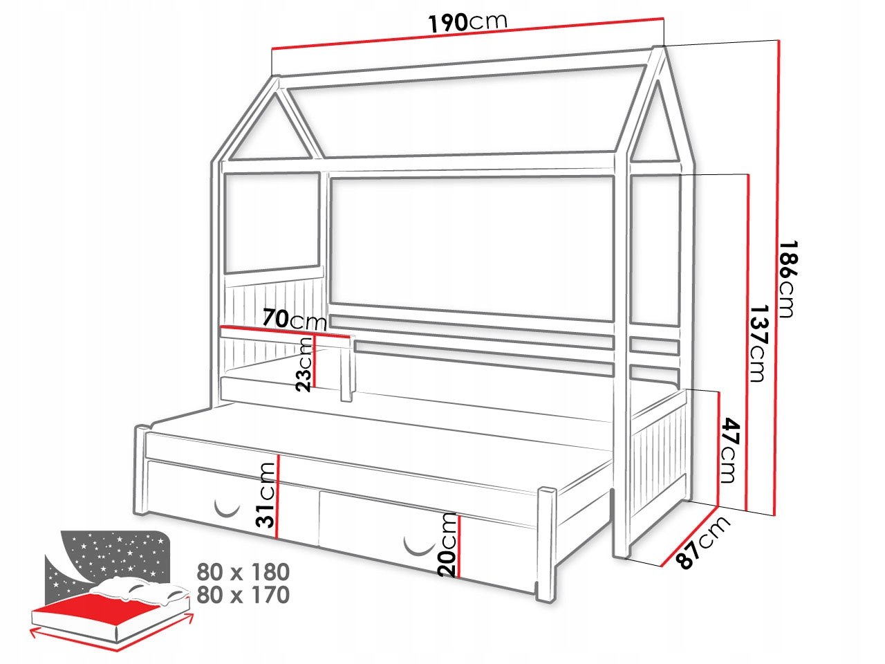 Кровать домик чертеж 160 80