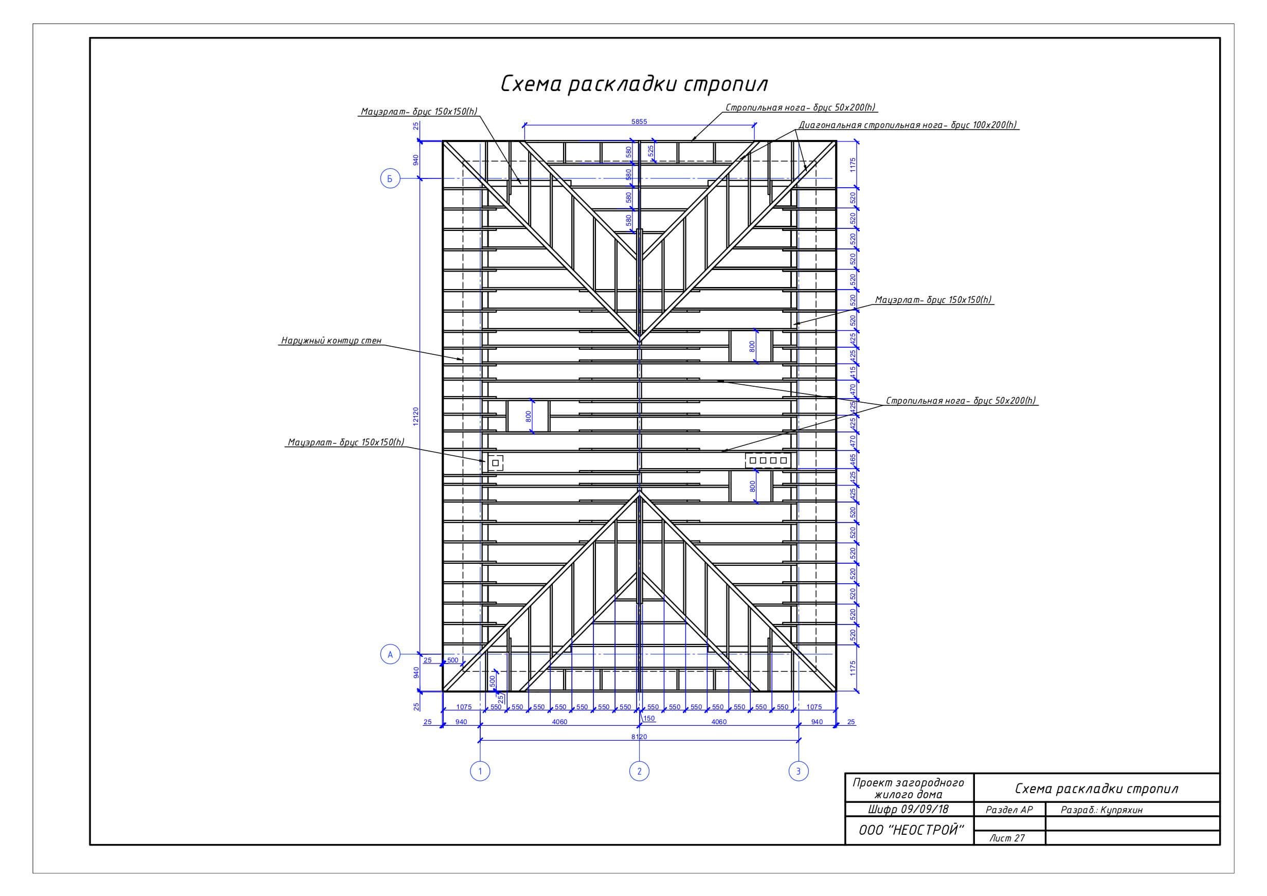 Стропильная система план чертеж